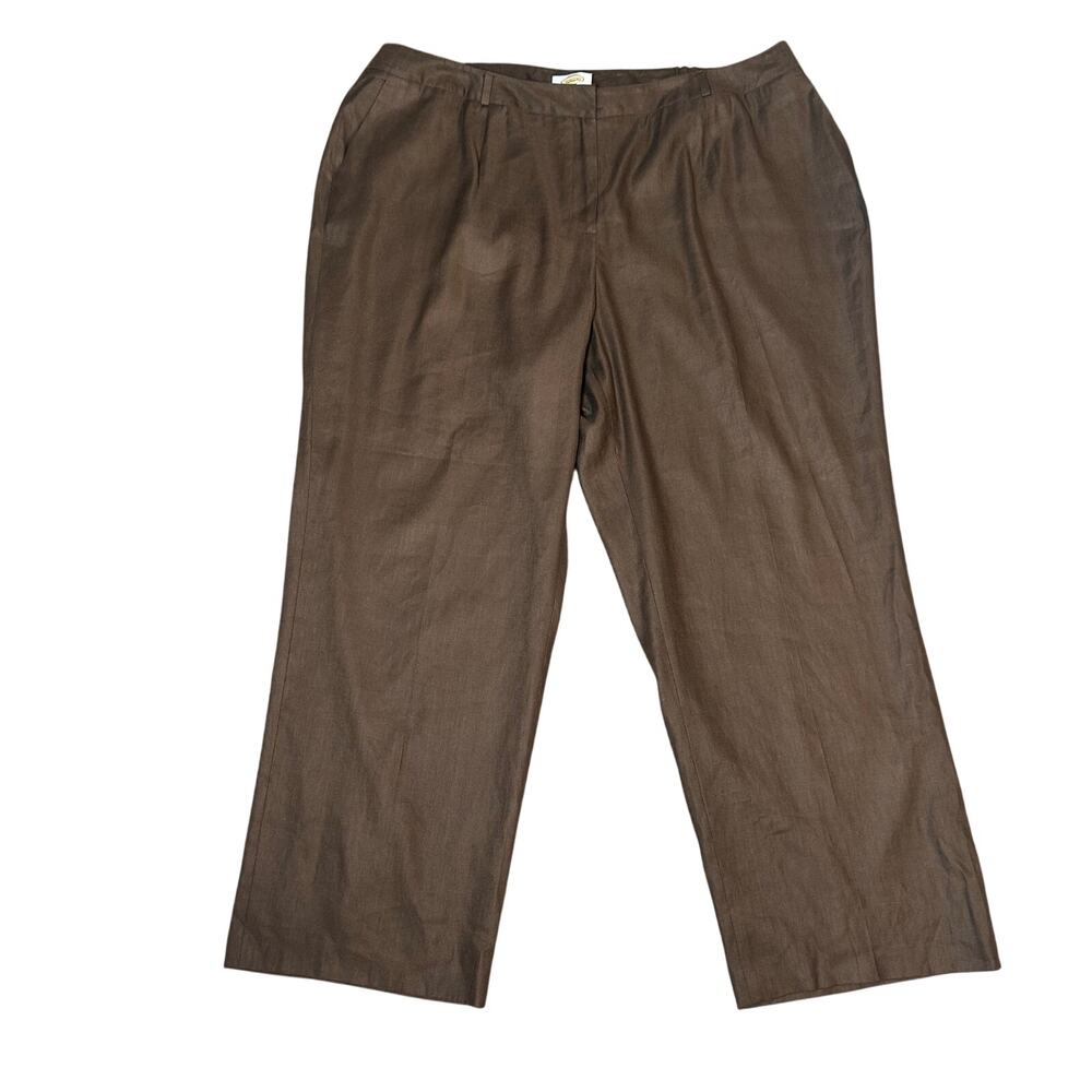 Talbots woman chocolate brown Italian linen silk fully lined pants 24W